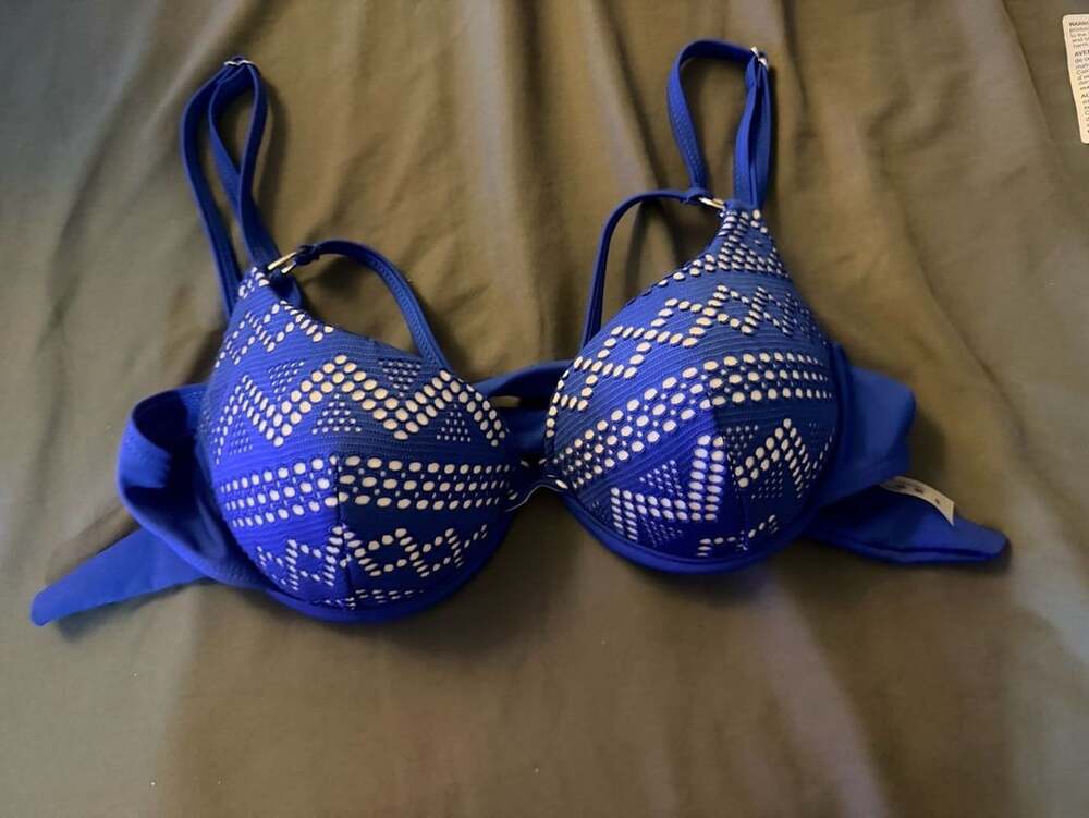 SHEIN Bikini Top Size S Blue White Patterned Push Up Swimwear